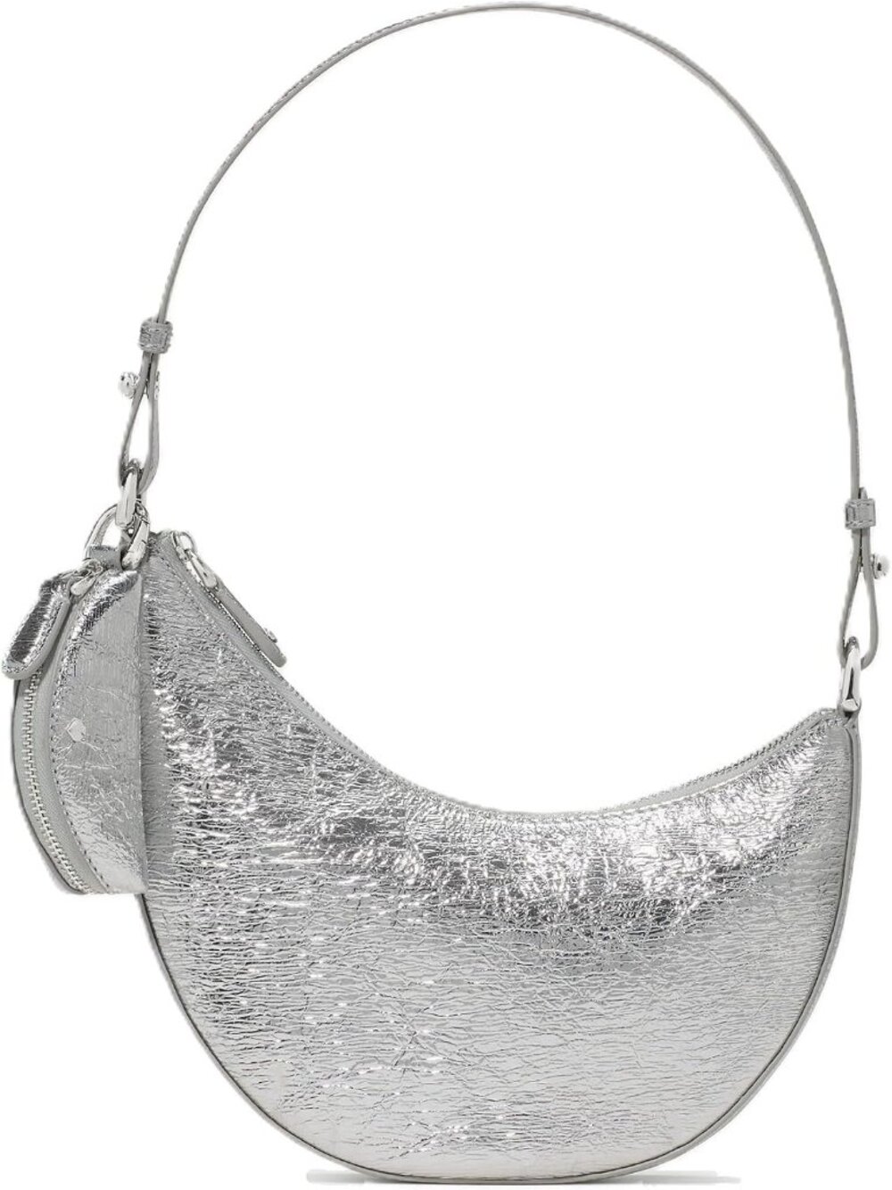 Women's Metallic Silver Duo Crinkle Metallic Leather Mini Shoulder Crossbody Bag